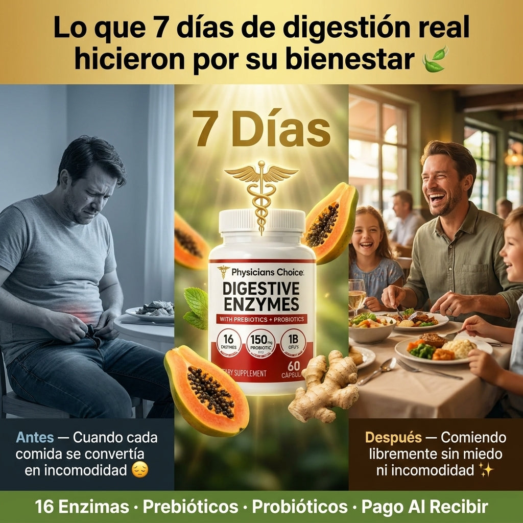 Digestive Enzymes — Elimina La Hinchazón, Mejora Tu Digestión y Equilibra Tu Microbiota Con 16 Enzimas + Prebióticos + Probióticos 🌿