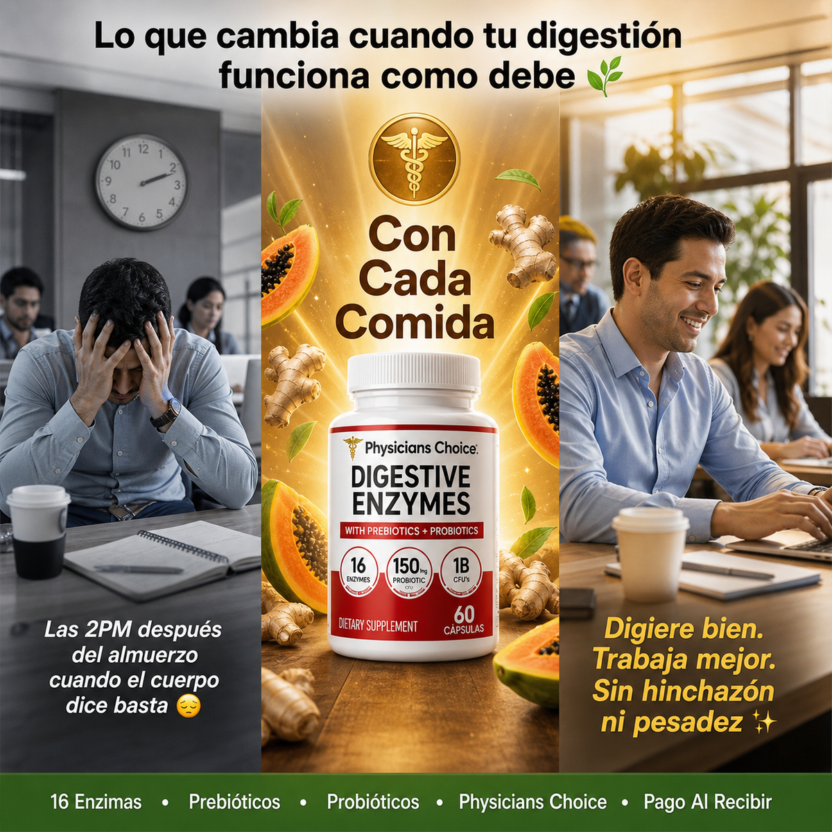 Digestive Enzymes — Elimina La Hinchazón, Mejora Tu Digestión y Equilibra Tu Microbiota Con 16 Enzimas + Prebióticos + Probióticos 🌿