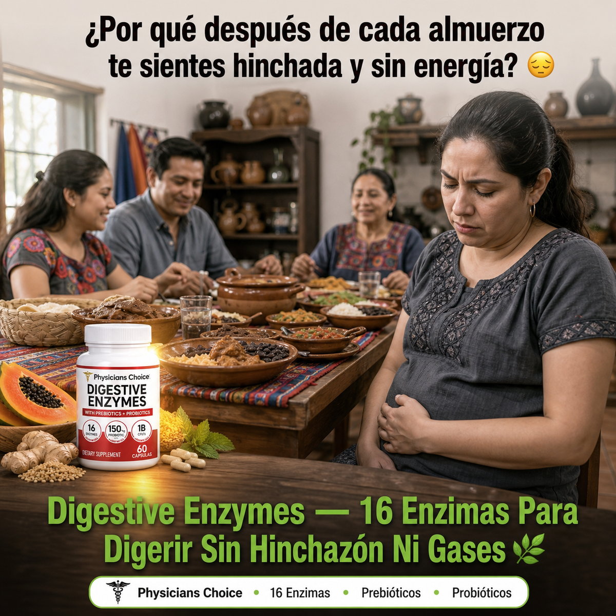 Digestive Enzymes — Elimina La Hinchazón, Mejora Tu Digestión y Equilibra Tu Microbiota Con 16 Enzimas + Prebióticos + Probióticos 🌿